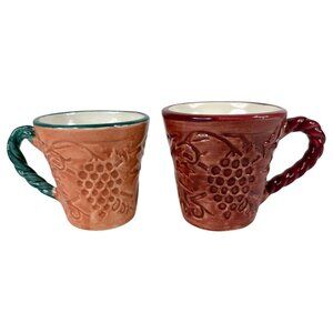2 Fioriware Jardinware Grape Garland Embossed Leaf Coffee Mugs Twisted Handles